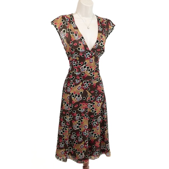 Jigsaw Dresses & Skirts - Jigsaw dress silk floral brown tan 8